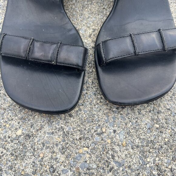 Cole Haan Black Leather Square Slide Open Toe Sandals - Picture 4 of 10